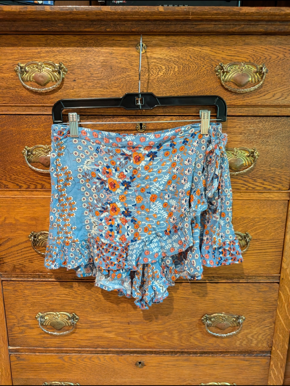 easel Blue Floral Wrap Skort with Orange and Navy Flowers